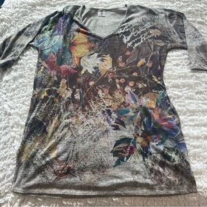 Inoah Abstract Tunic Top XL Pocket Oversized Artsy Print Boho